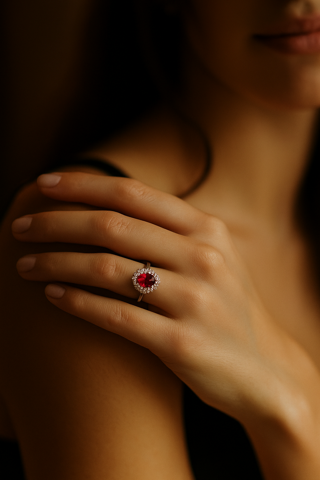 Anello con Rubino rosso e Diamanti