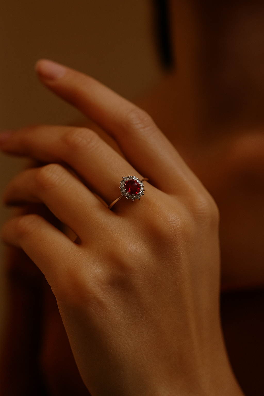 Anello con Rubino rosso e Diamanti