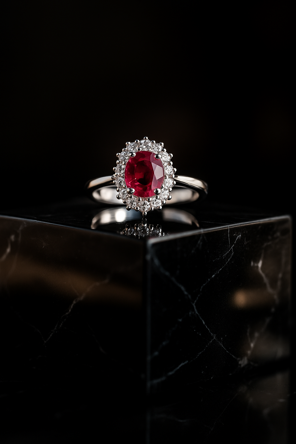 Anello con Rubino rosso e Diamanti
