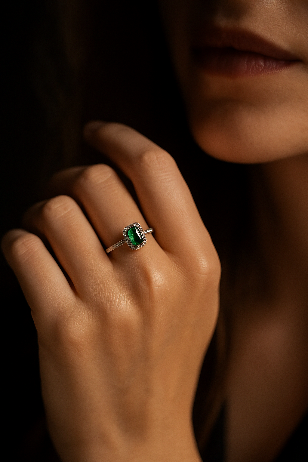 Anello in oro bianco con smeraldo e brillanti