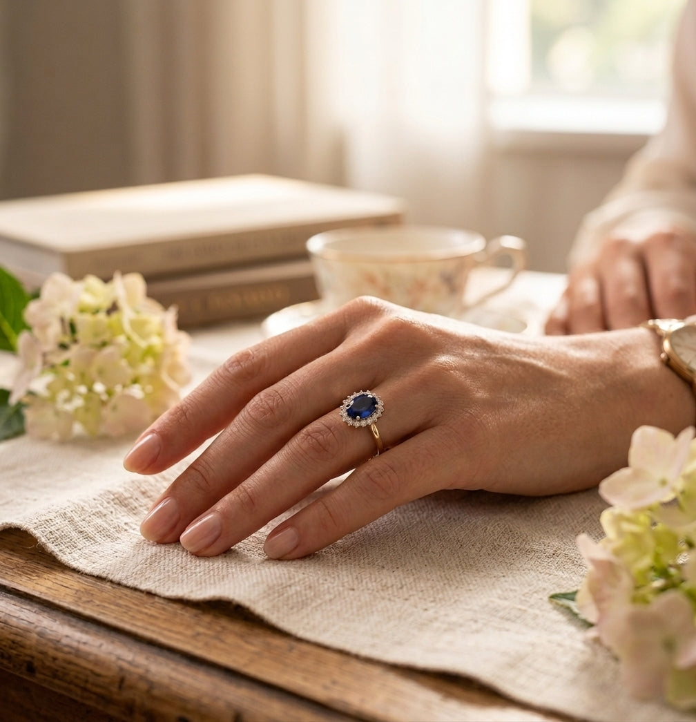 Anello in Oro Bianco con Tanzanite blu e Diamanti