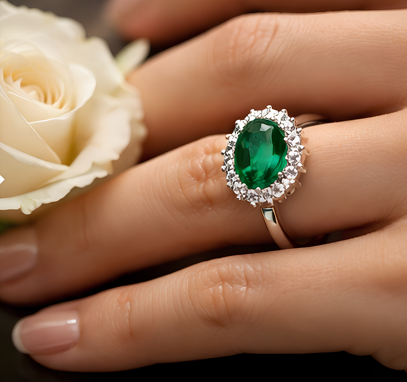 Anello in Oro Bianco con Smeraldo e Diamanti