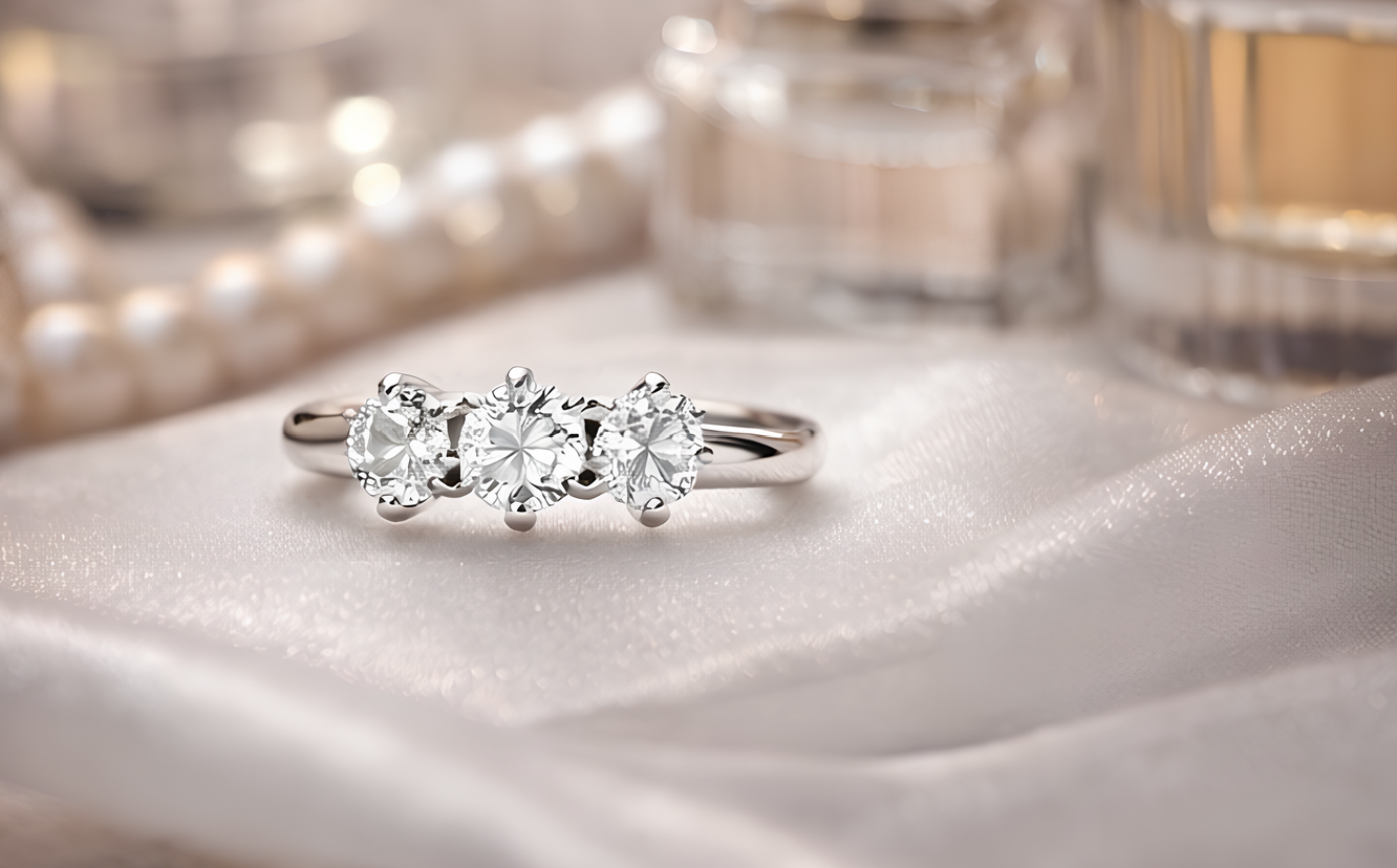 Anello Trilogy in Oro Bianco con Diamanti